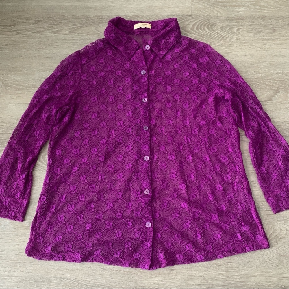 Choices Purple Lace Button Down Shirt Size L